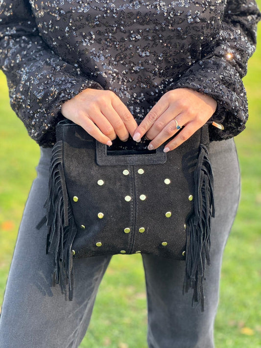 Sac Suède Noir Clouté Or