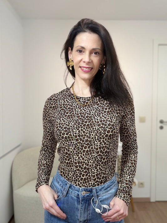 Lucie T-shirt met lange mouwen en luipaardprint