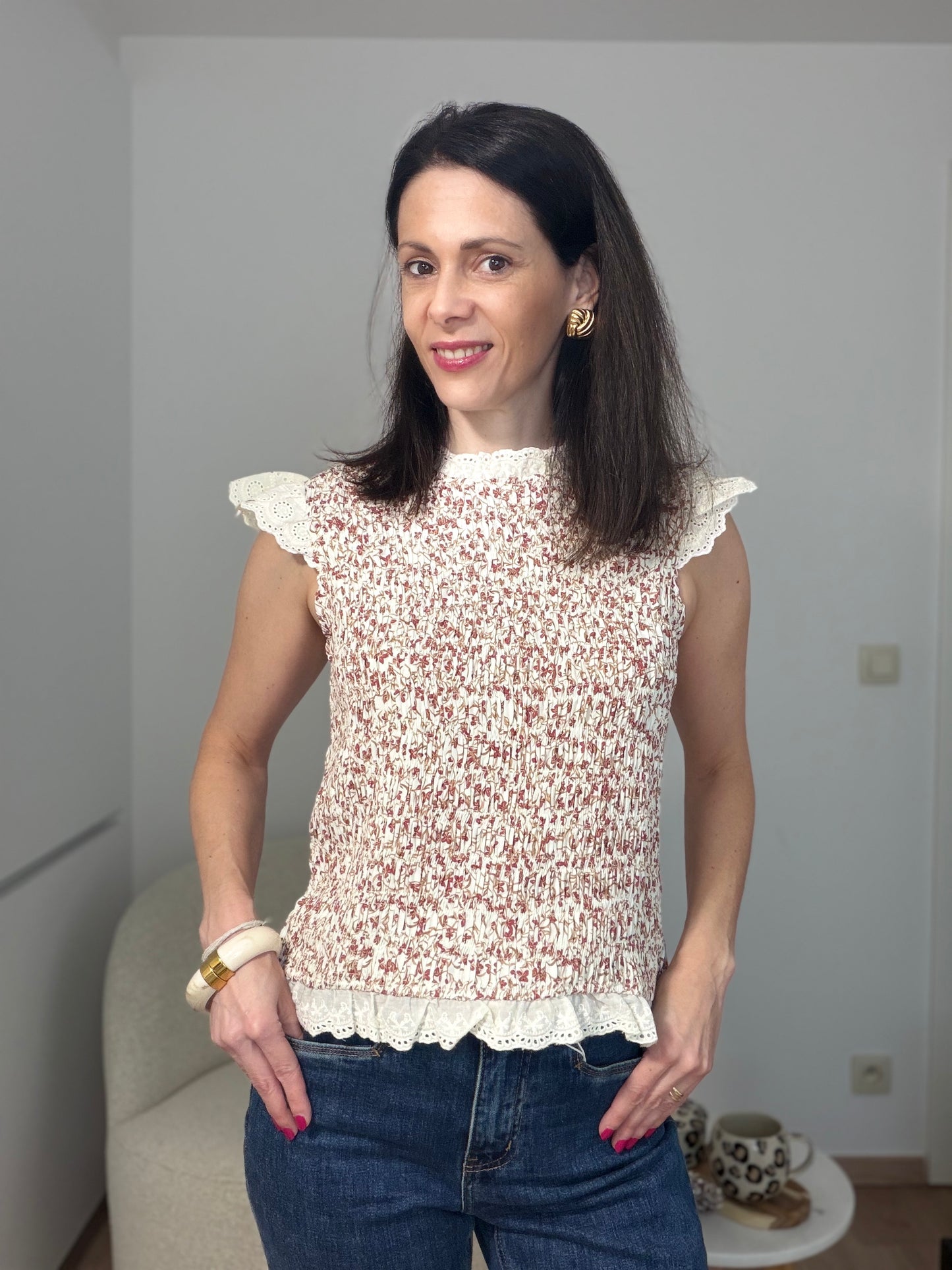 Top Blaise – Top smoké beige en viscose – vue de face – Noli Sisters