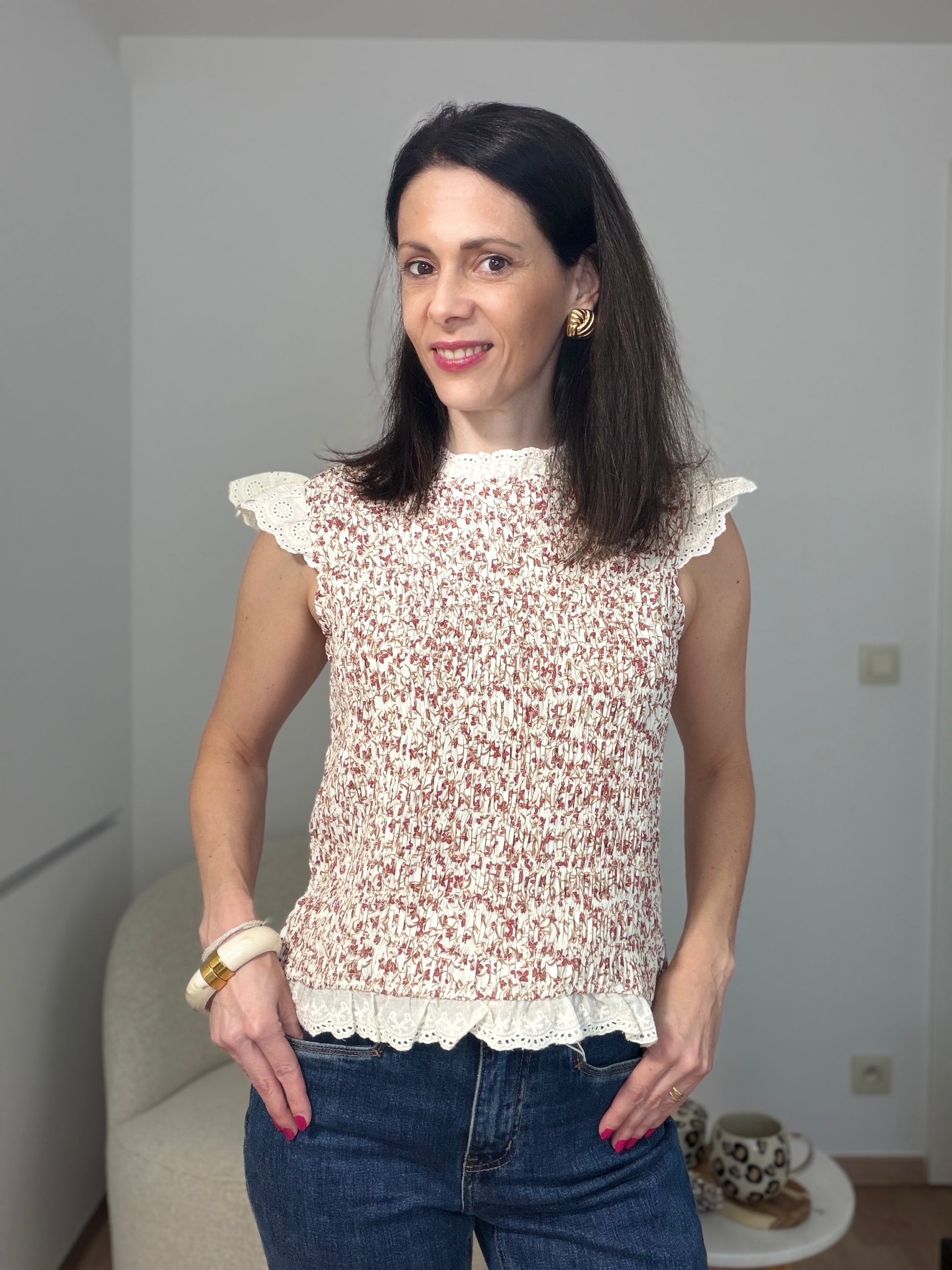 Top Blaise – Top smoké beige en viscose – vue de face – Noli Sisters