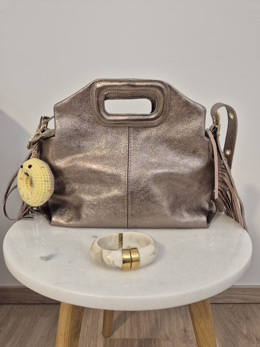 Sac Franges Cuir Taupe